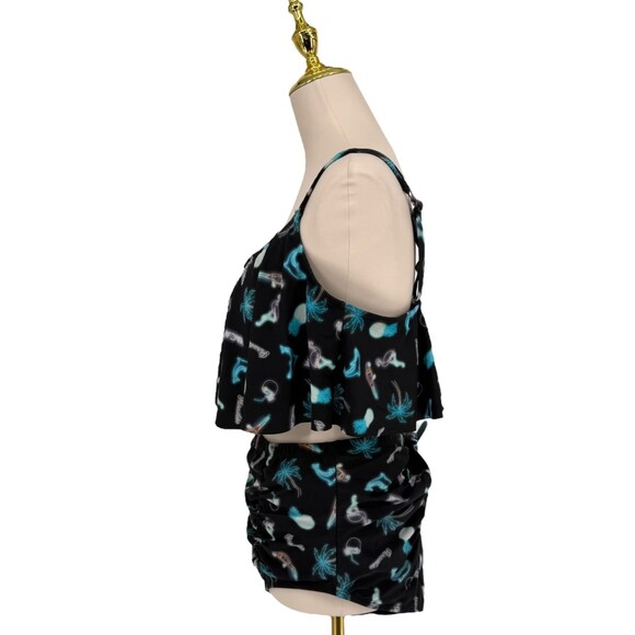 Torrid Flounce Bikini Swim Set 1X 14 16 Tropical Neon Print High Waist Bottom - Picture 7 of 16